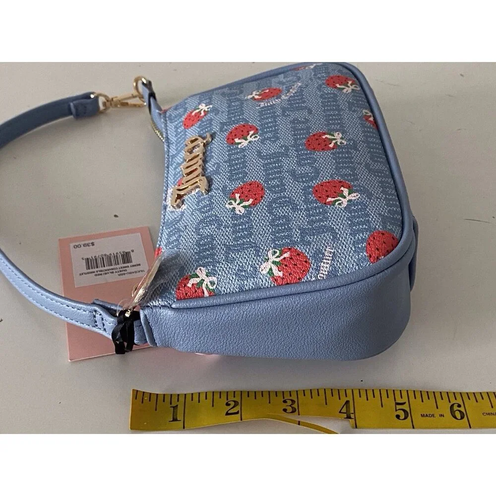 Juicy‎ Couture Berry Sweet Convertible Wristlet Dusty Blue Red Purse Bag NEW